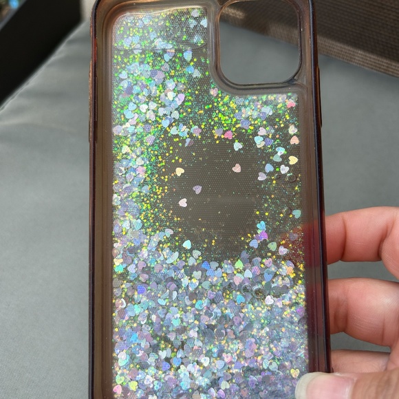iPhone 11 case clear transparent floating waterfall glitter shiny silver hearts - Picture 3 of 4